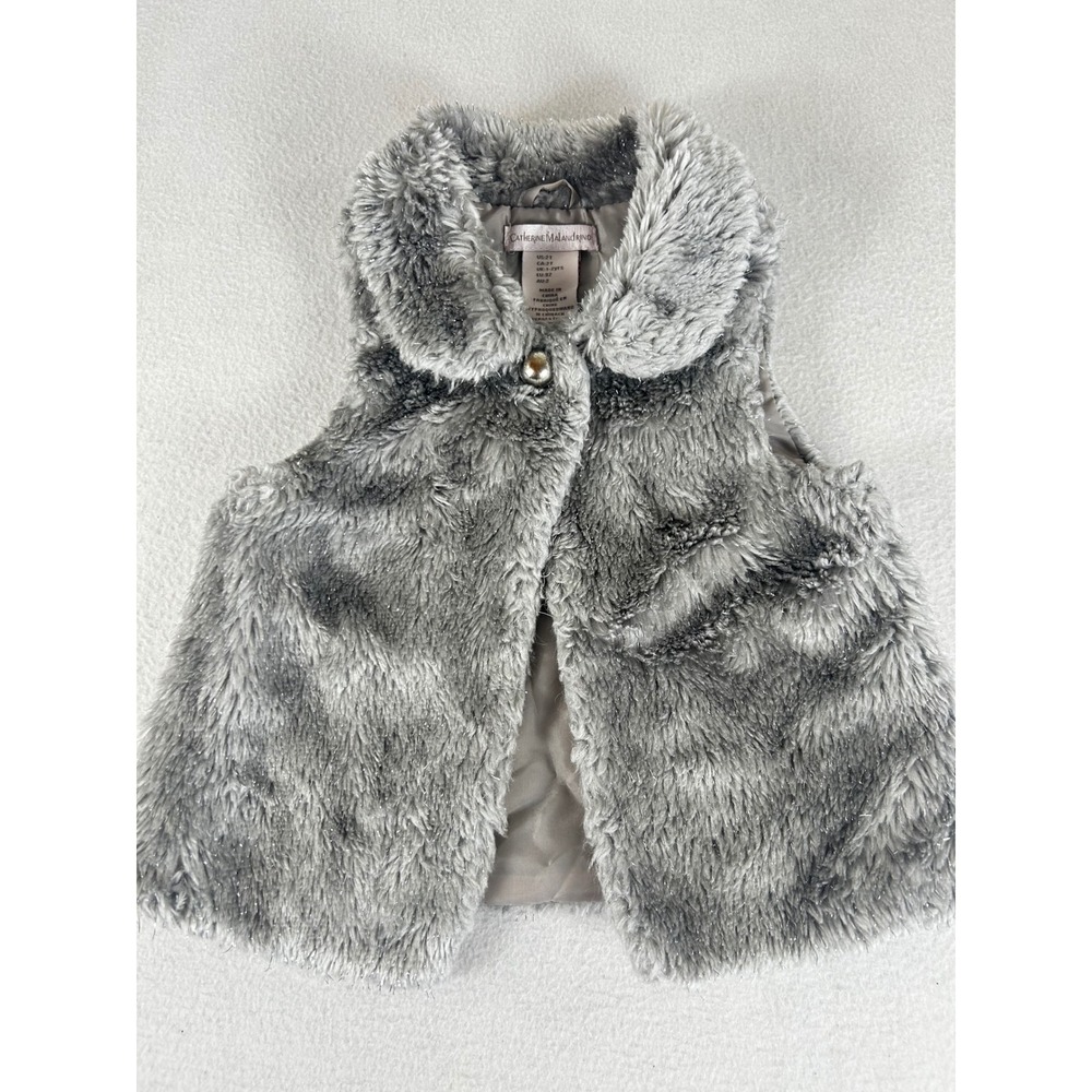 Catherine Malandrino Girls Grey Faux Fur Tinsel Shimmer Vest Size 2T CP07690